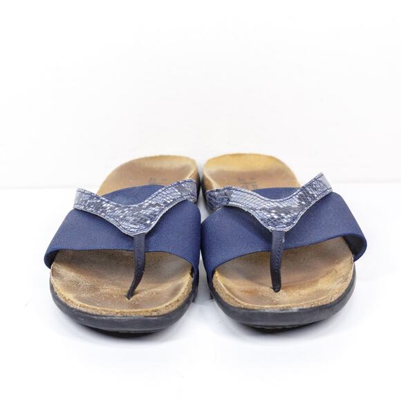 NAOT Penelope Python Stretch Slide Thong Sandals Cork Navy Blue Sz 37 US 6-6.5 - Picture 3 of 8